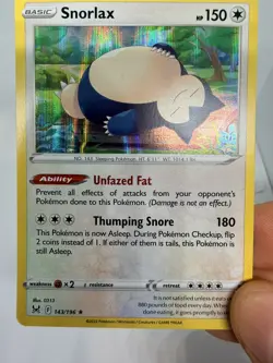 Pokemon TCG Snorlax Holo Rare Card 143/196 - Lost Origin - NM W/ Top Loader - Image 1
