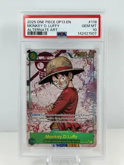 2025 ONE PIECE MONKEY D LUFFY OP13 118 CARRYING ON HIS WILL SEC ALT ART PSA 10 - Image 1