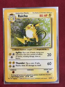Pokemon TCG Raichu Base Set Holo Unlimited Rare Card 14/102 LP Condition - Image 1