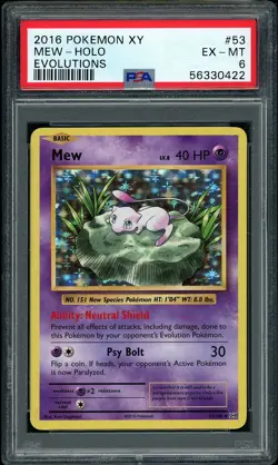 2016 Pokemon Evolutions Mew Holo #53 PSA 6 EX-MT - Image 1