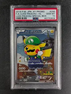 2016 Pokemon Japanese XY Promo LUIGI PIKACHU Full Art Holo #296/XY-P PSA 10 - Image 1