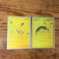 Gold Pokemon Pikachu V & Poke Ball Promo Cards 25th anniversary celebrations - Image 1