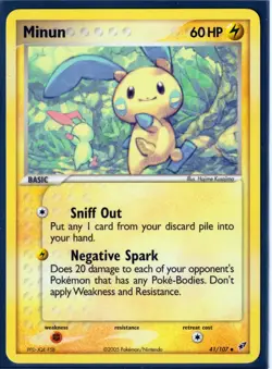 VINTAGE POKEMON 2005 MINUN 41/107 Ex DEOXYS - UNCOMMON - REGULAR - MINT - Image 1