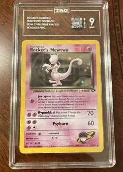 Rocket's Mewtwo Holo Rare Card 14/132 Graded TAG 9 2000 Pokemon Gym Challenge - Image 1