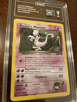 Rocket's Mewtwo Holo Rare Card 14/132 Graded TAG 9 2000 Pokemon Gym Challenge - Image 2