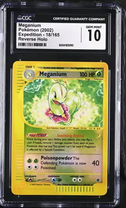 CGC 10 GEM MINT Meganium 2002 Expedition 18/165 Reverse Holo Pokemon Card - Image 1