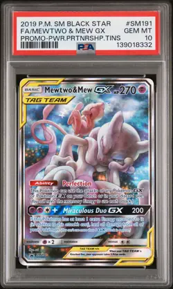 2019 POKEMON SM BLACK STAR PROMO #SM191 FULL ART/MEWTWO & MEW GX PSA 10 - Image 1