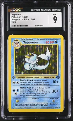 CGC 9 MINT Vaporeon 1999 Jungle 1st Edition 12/64 Holo Pokemon Card - Image 1