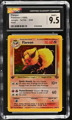 CGC 9.5 MINT+ Flareon 1999 Jungle 1st Edition 3/64 Holo Pokemon Card - Image 1