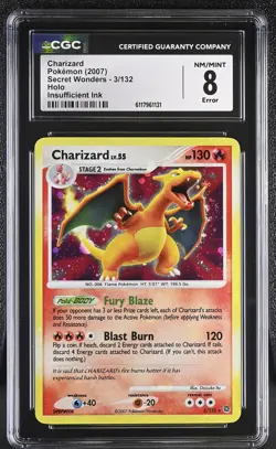 CGC 8 ERROR Charizard 2007 Secret Wonders 3/132 Holo SWIRL Pokemon Card - Image 1
