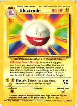 Pokemon TCG Card Electrode Base Set 21/102 Regular Unlimited Rare Vintage DMG - Image 1
