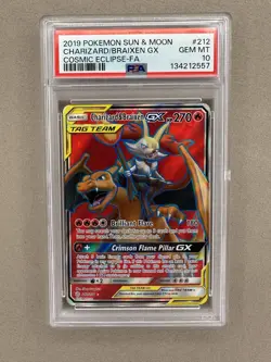 Charizard & Braixen GX 212/236 PSA 10 Pokemon Tag Team Cosmic Eclipse Sun & Moon - Image 1