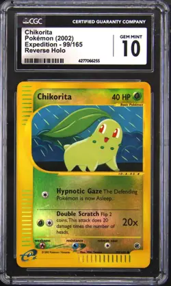 2002 POKEMON EXPEDITION REVERSE HOLO CHIKORITA CGC 10 - Image 1
