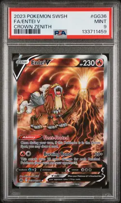 2023 POKEMON SWORD & SHIELD CROWN ZENITH #GG36 FULL ART/ENTEI V PSA 9 - Image 1