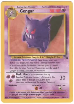 Gengar 20/62 - Fossil Set - 1999 WOTC Pokemon Card Gengar 20/62 VLP / NM - Image 1