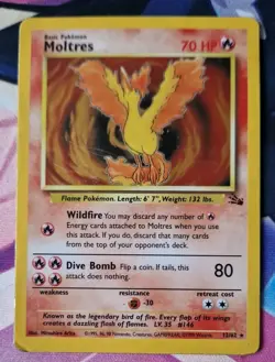 Pokemon TCG Moltres 12/62 Fossil Holo Card Unlimited WOTC 1999 LP - Image 1