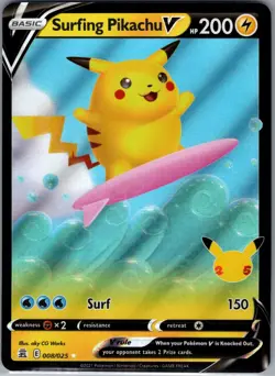 Surfing Pikachu V 008/025 Celebrations - Pokemon Card - NM - Image 1