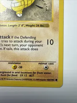 Pokemon TCG Sandshrew Base Set Shadowless Card 62/102 - Image 4