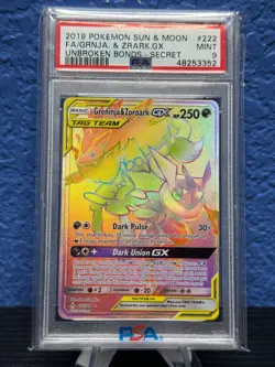Pokemon Greninja & Zoroark Tag Team GX #222 Secret Rare PSA 9 Unbroken Bonds - Image 1