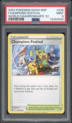 2022 Pokemon ENGLISH World Championships Champions Festival SWSH296 PSA 9 MINT - Image 1