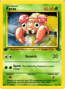 Pokemon TCG Paras Jungle 59/64 Regular 1st Edition Common DMG - Image 1