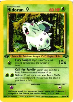 Pokemon TCG Nidoran Jungle 57/64 Regular 1st Edition Common DMG - Image 1