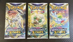 Pokemon Sword & Shield Brilliant Stars Booster Pack Lot, 3 Packs, 30 Cards - Image 1