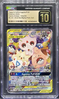 2020 POKEMON COSMIC ECLIPSE #143A TOGEPI & CLEFFA & IGGLYBUFF GX CGC 10 PRISTINE - Image 1