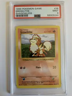 1999 Pokemon Base Set Growlithe Shadowless Graded PSA 9 - Image 1