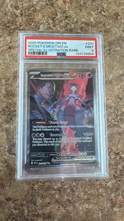 2025 POKEMON DRI EN-DESTINED RIVALS #231 TEAM ROCKET'S MEWTWO EX PSA 9 - Image 1