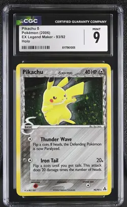 CGC 9 MINT Pikachu 2006 EX Legend Maker 93/92 Holo SWIRL Pokemon Card - Image 1