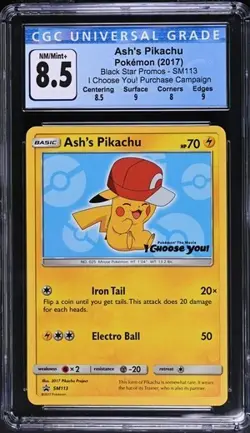 Ash's Pikachu Pokemon Black Star Promos SM113 CGC 8.5 With Subgrades! Old Label - Image 1