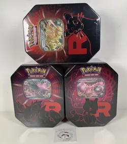 Pokemon TCG Destined Rivals Team Rocket Tin 4 Boosters Art Set Mewtwo Persian - Image 1