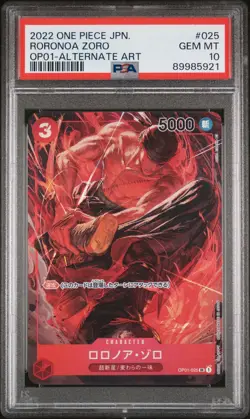 PSA 10 GEM MINT JAPANESE ONE PIECE 2022 RORONOA ZORO OP01-025 ALTERNATE ART - Image 1