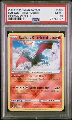 2023 POKEMON SWORD & SHIELD CROWN ZENITH #020 RADIANT CHARIZARD PSA 10 - Image 1