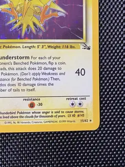 Zapdos 15/62 Fossil Set HOLO/FOIL RARE Unlimited Pokemon WOTC TCG 1999 - Image 4