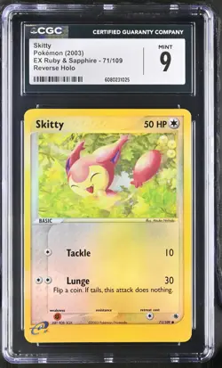 CGC 9 MINT Skitty 2003 EX Ruby & Sapphire 71/109 Reverse Holo Pokemon Card - Image 1