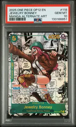 One Piece 2025 OP12 JEWELRY BONNEY Manga Alternate Art #OP12-118 PSA 10 GEM MINT - Image 1
