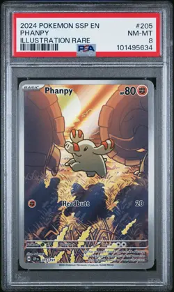 2024 Pokemon SSP Phanpy Surging Sparks Illustration Rare Card 205/191 PSA 8 - Image 1