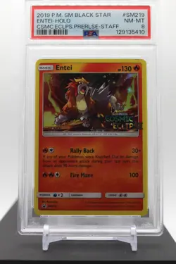 PSA 8 - Entei Staff Prerelease SM219 - 2019 Pokemon Black Star Promo - Image 1