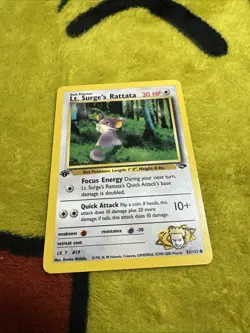 Pokemon 1st Edition Gym Challenge Lt. Surge’s Rattata 85/132 NM/M - Image 1