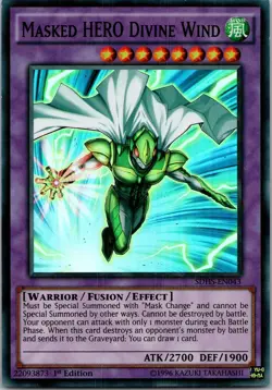Yugioh Masked HERO Divine Wind SDHS-EN043 1st Edition Super Rare NM - Image 1
