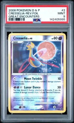 2008 POKEMON DIAMOND & PEARL GREAT ENCOUNTERS #2 CRESSELIA-REVERSE FOIL PSA 9 - Image 1