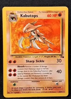 Vintage 1999 Kabutops 9/62 Fossil Set Pokemon Wotc Card LP - Image 1