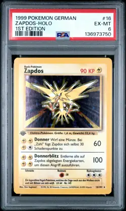 1999 Pokemon German Zapdos Holo German 1st Edition PSA 6 #16/102 - Image 1