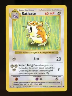 Pokemon Base Set RATICATE 40/102 Unlimited Shadowless - Image 1