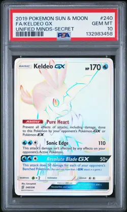 2019 POKEMON SUN & MOON UNIFIED MINDS SECRET #240 FULL ART/KELDEO GX PSA 10 - Image 1