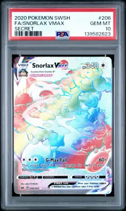 Pokemon Snorlax VMAX 206/202 Swsh01: Sword & Shield Secret Rare Holo PSA 10 - Image 3
