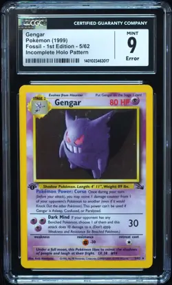 1st Edition Gengar 5/62 CGC 9 Incomplete Holo Error Pokemon Card, Super RARE - Image 1