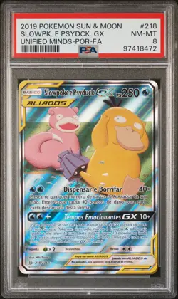 2019 POKEMON SUN & MOON UNIFIED MINDS #218 FULL ART/SLOWPOKE E PSYDUCK GX PSA 8 - Image 1